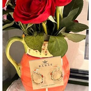 NWT Barse Genuine Stones Carnelian Sterling Silver Open Hoop Earrings #BJER